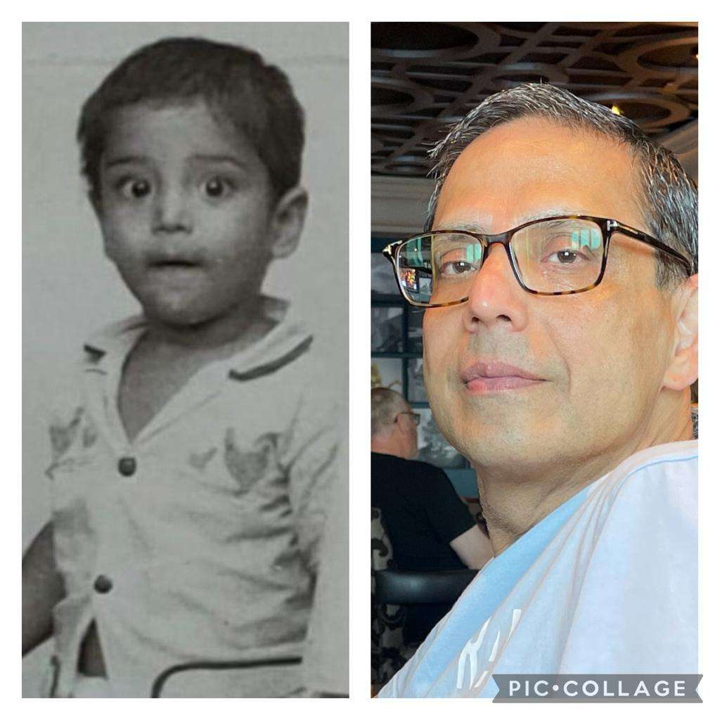 An image of Mr Khan at a young age and now, side by side.
