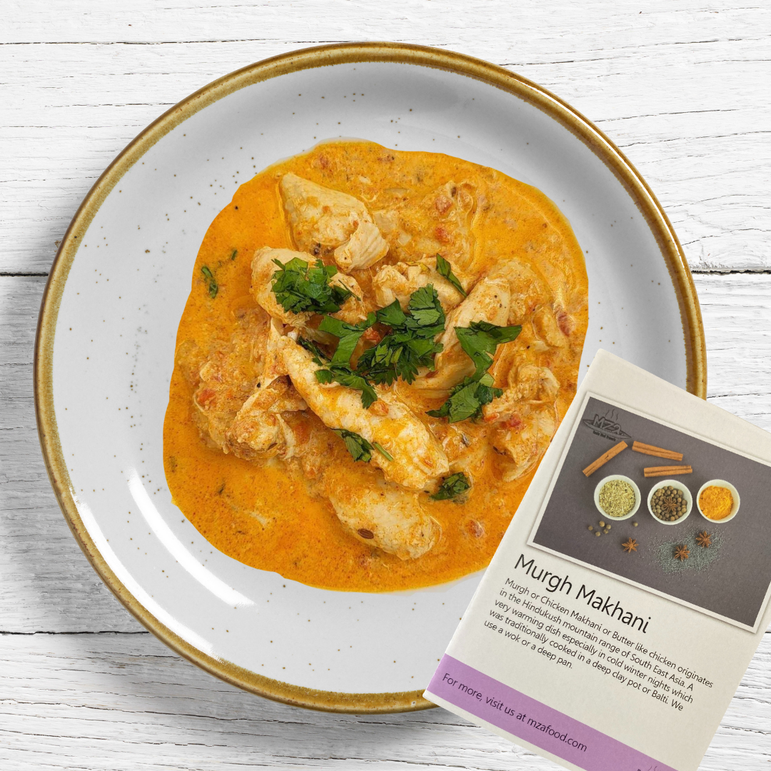 Photo of Murgh Makhani with an image of the recipe card overlayed